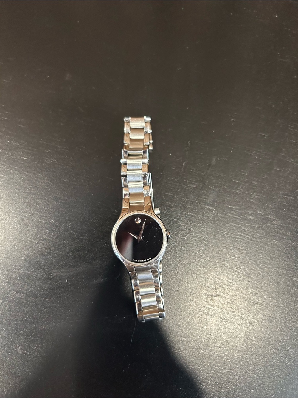 Movado Silver Bracelet Black Dial Minimalist Watch